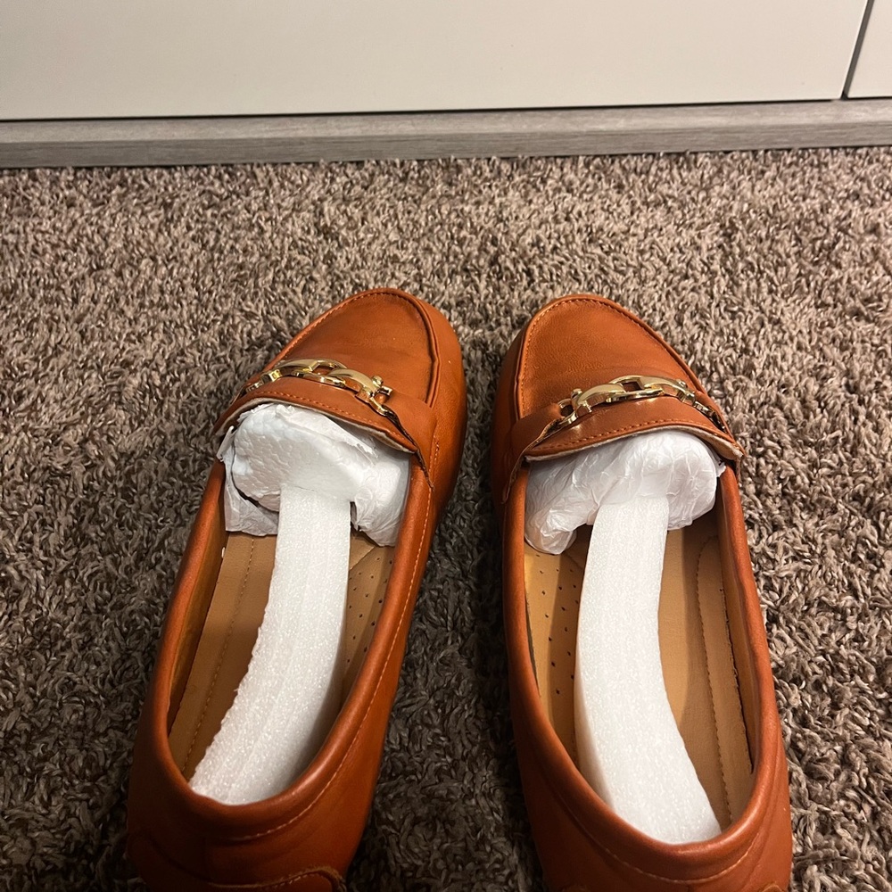 Brown Loafers with Gold Chain Detail